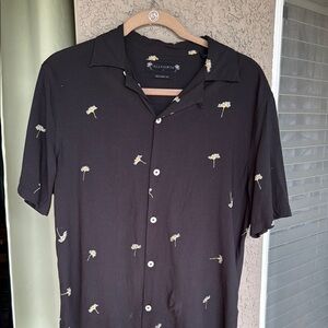 All Saints Black Casual Button Down Shirt with White‎ and Yellow Accents